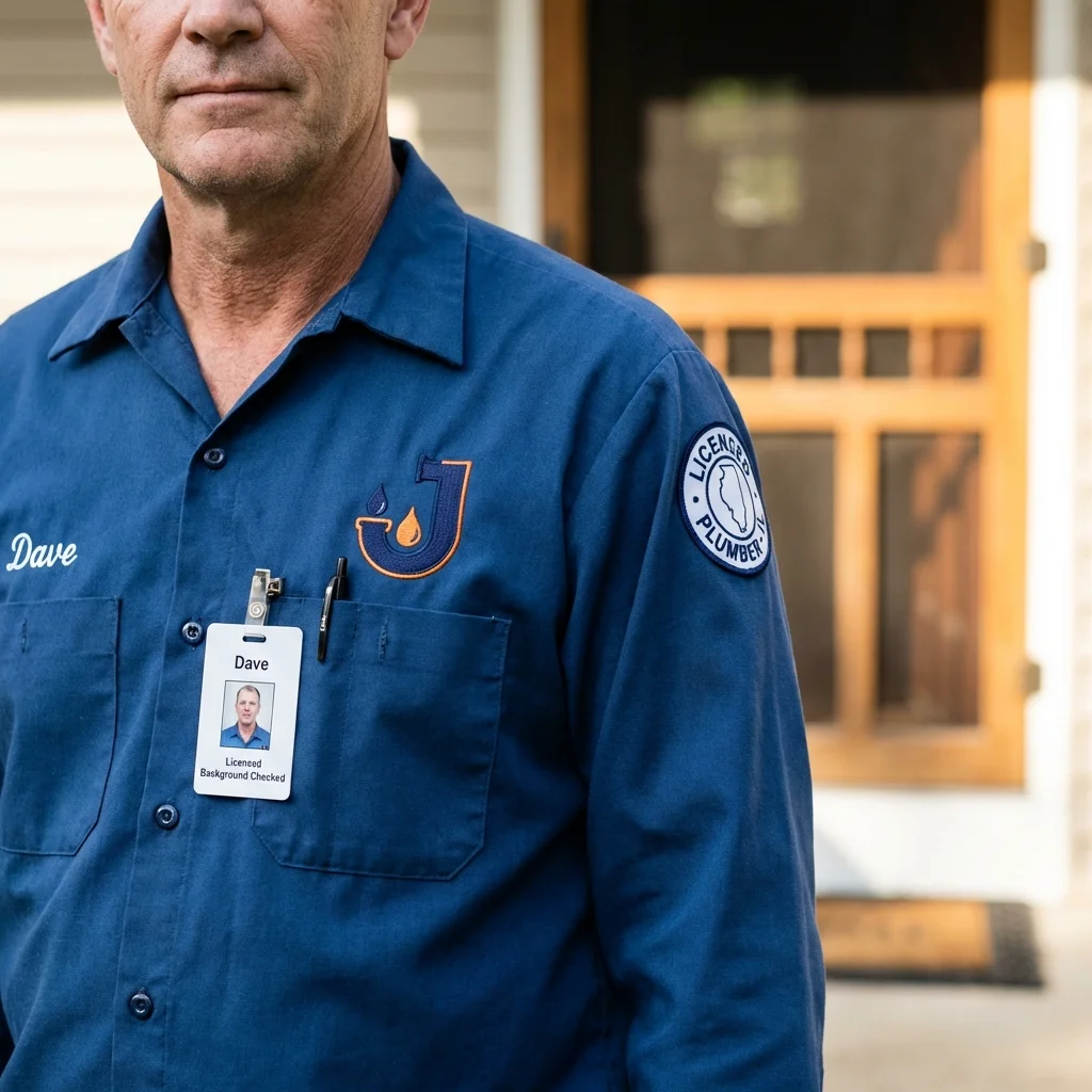 Licensed plumber showing ID badge in Parsippany, NJ