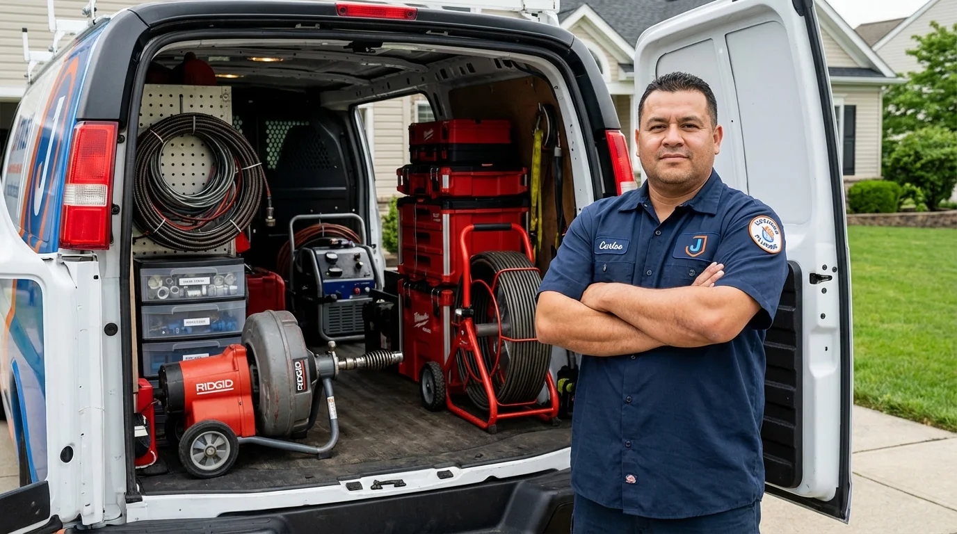 Professional drain cleaning equipment and Johns Plumbing LLC plumber in Parsippany