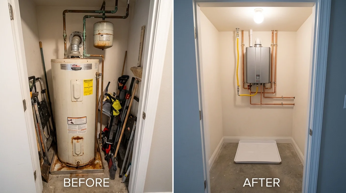 Tank water heater versus wall-mounted tankless unit comparison for Parsippany, NJ homeowners