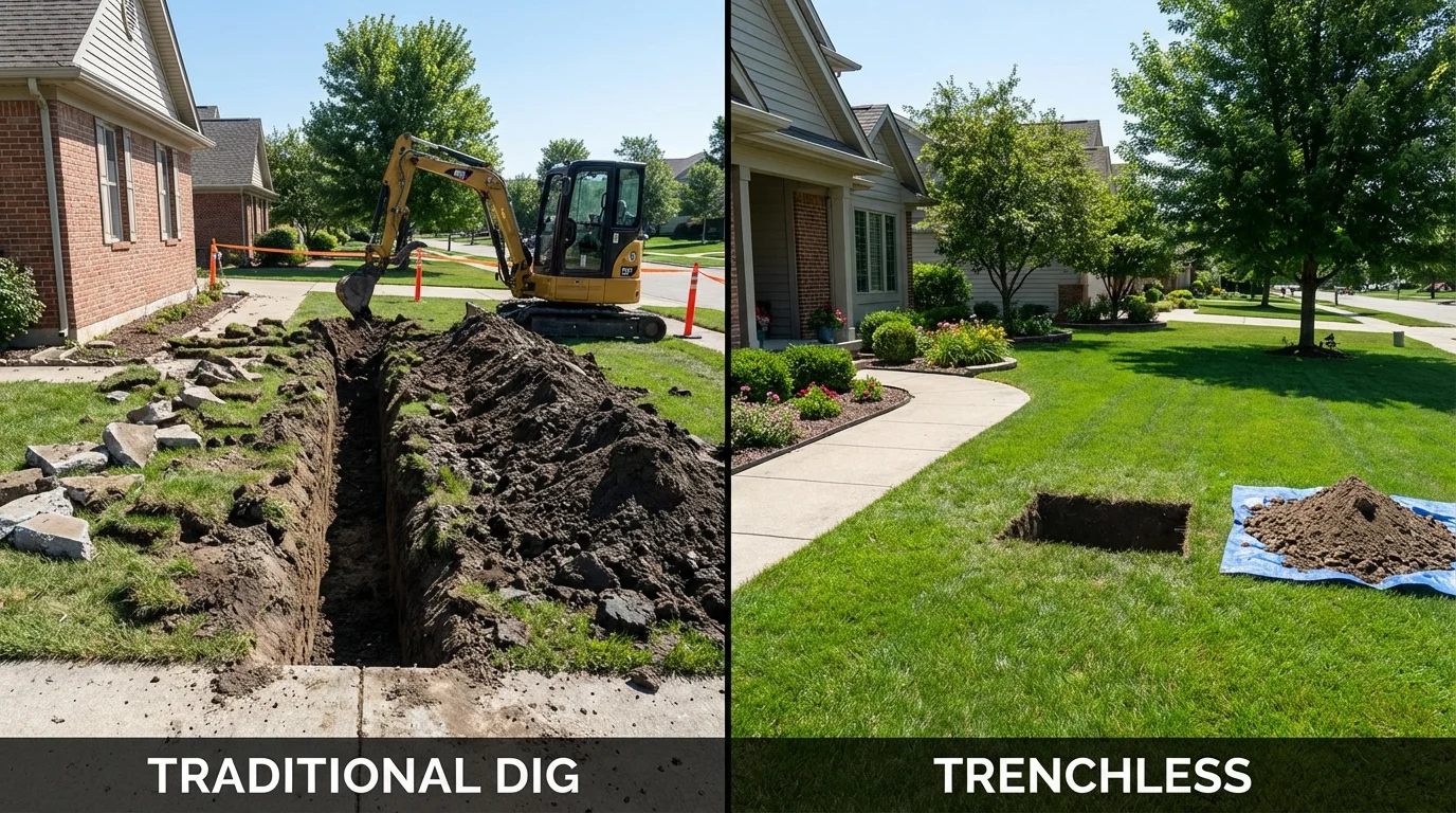 Trenchless sewer repair with minimal yard damage versus traditional excavation in Parsippany, NJ